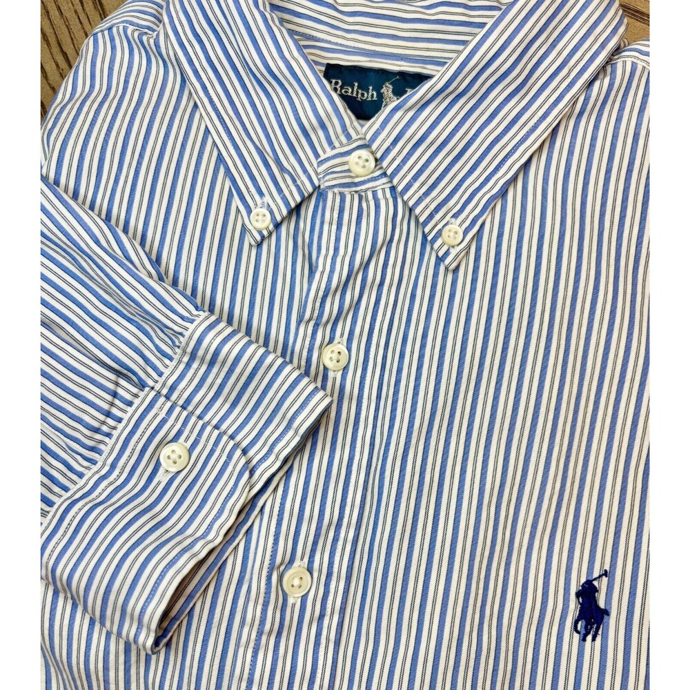 Ralph Lauren Shirt Mens Classic Fit White Blue Pony Striped Oxford XL